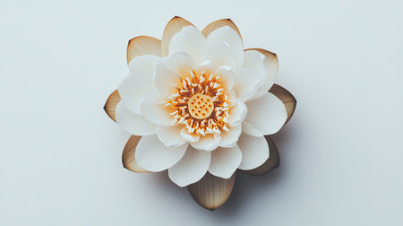This image features a stunning white lotus flower, highlighting its delicate petals and vibrant center, ideal for designs emphasizing nature, tranquility, and wellness.の素材