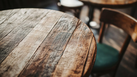A close-up of a reclaimed wooden table surface, showing aged beauty and character, ideal for storytelling or branding, with copy spaceの素材