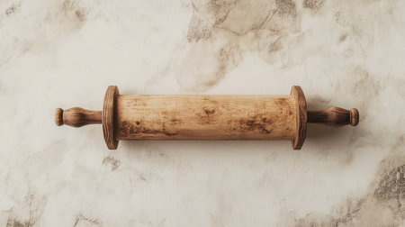 A simple pine roller laid out on a blank, clean surface, highlighting its rustic charm and earthy tonesの素材