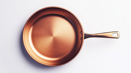 Top view of a copper pan with a classic, timeless design, isolated on a seamless white background, ideal for kitchen-themed visualsの素材
