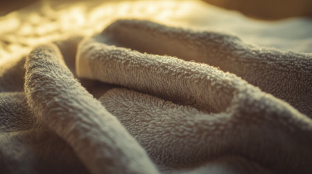 Close-up of cotton towel fabric texture with soft light, creating an abstract and soothing designの素材
