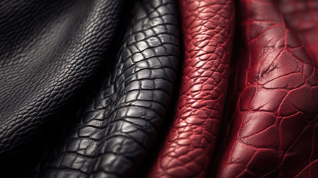 Detailed close-up of luxury leather texture, showcasing intricate patterns and soft material in rich tonesの素材