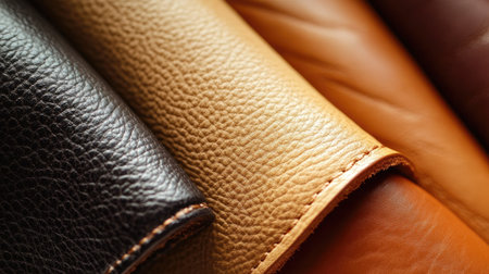 Elegant close-up of leather texture, showcasing its luxurious grain and refined materialの素材