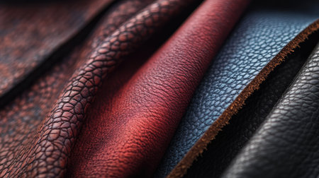 Detailed close-up of luxury leather texture, showcasing intricate patterns and soft material in rich tonesの素材