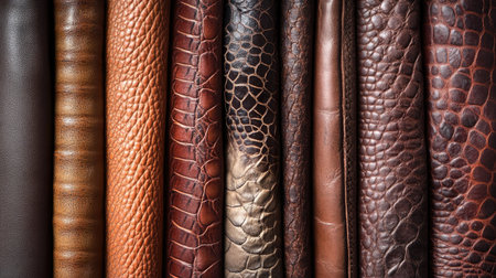 Elegant leather texture in macro detail, highlighting its rich tones and natural patternsの素材