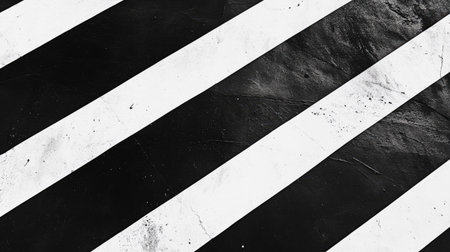This abstract image features bold black and white diagonal stripes on a textured surface. Ideal for backgrounds or minimalist designs, it showcases simplicity and artistic beauty.の素材