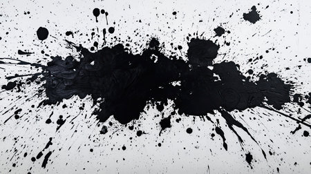 This abstract artwork features an energetic black paint splash on a white background, capturing a modern aesthetic perfect for various creative projects.の素材