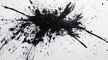 A striking abstract image featuring a black paint splash on a white background, perfect for creative projects, providing unique texture and dynamic visuals.の素材