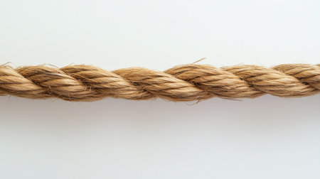 Close-up of a natural twisted rope against a light background, showcasing its texture and earthy tones. Ideal for design and crafting projects.の素材