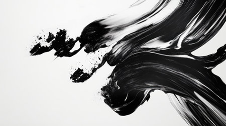 Explore a stunning image of dynamic black paint swirls on white canvas, creating an expressive and artistic design that embodies fluid movement and contrast.の素材