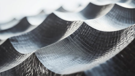 This close-up image showcases metallic waves with a textured surface, reflecting light beautifully. The curves and patterns create a modern, artistic aesthetic.の素材