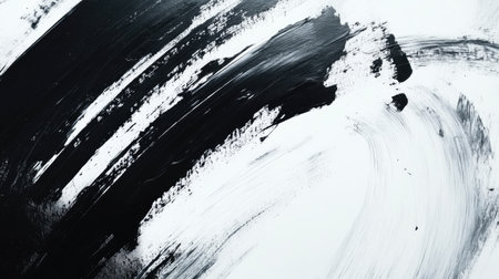 A striking abstract artwork featuring bold black and white brush strokes on canvas, creating a dynamic and expressive visual experience perfect for any artistic setting.の素材