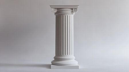 A stunning white classical column featuring a fluted design and scroll capital. This elegant architectural element adds a touch of timeless beauty to any space.の素材