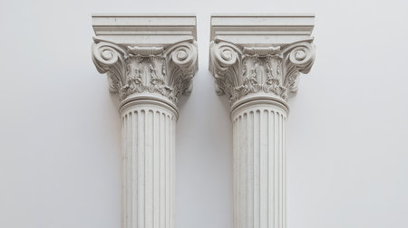 This image showcases two elegant Greek columns with intricate details, highlighting architectural beauty and craftsmanship against a minimal background.の素材