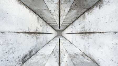 Top view of a concrete barrier, showcasing symmetry and rough texture, on whiteの素材