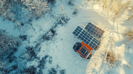 Top view of a solar panel showing fine details, bright white backgroundの素材