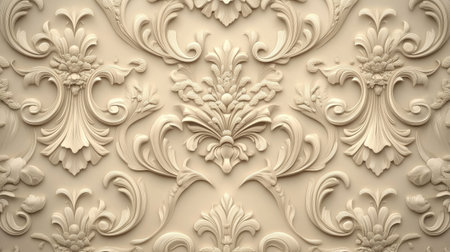 Classic damask in soft beige tones with intricate floral patterns creatingの素材