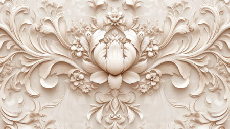 Classic damask in soft beige tones with intricate floral patterns creatingの素材