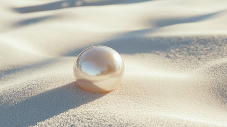 A single pearl shell resting on soft white sand, glistening under gentle light, showcasing natural beauty and eleganceの素材