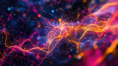 Abstract network connections and streaming data fields, showcasing blockchain and big data concepts in a modern digital styleの素材