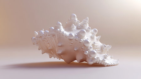 One delicate pearl shell in soft focus, highlighting its intricate details and natural hues against a neutral backgroundの素材