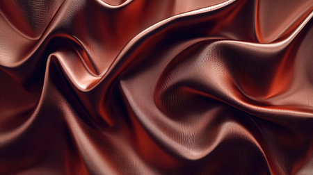 Rich chocolate brown satin fabric with shimmering folds and creases, exuding luxury and elegance, perfect for festive themesの素材