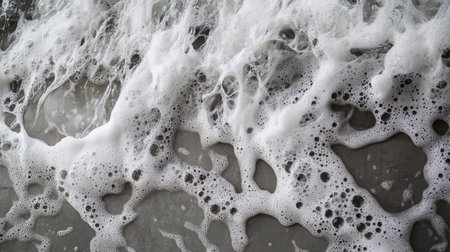 High-detail photo of water jets spraying against a car glass window covered in soap foam at a car wash stationの素材