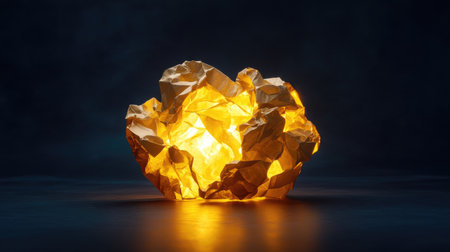 Golden crumpled paper shines brightly among dark failed ideas, symbolizing creative breakthroughsの素材