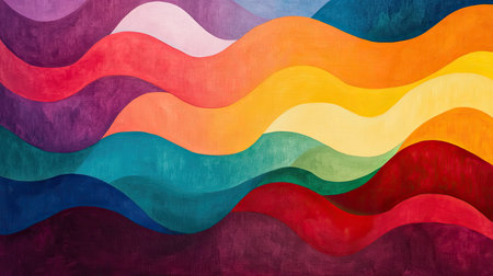 Vibrant abstract waves in rich colors create a dynamic and modern design perfect for interior decor, graphic design projects, or artistic presentations.の素材