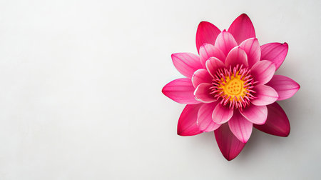 A beautiful pink lotus flower with soft petals and a bright yellow center against a neutral background, evoking feelings of tranquility and natural beauty, ideal for wellness themes.の素材
