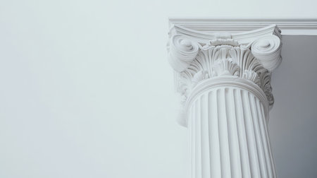 Close-up view of an elegant classical column showcasing ornate design and intricate details against a soft, pastel background, emphasizing architectural beauty.の素材