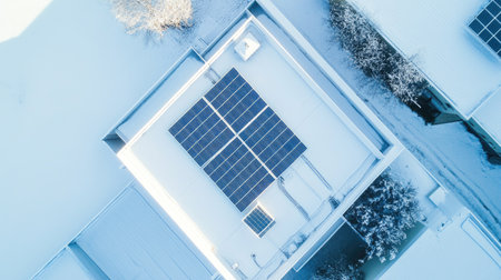 Top view of a solar panel showing fine details, bright white backgroundの素材