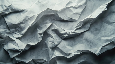 A detailed view of crumpled gray paper texture, perfect for backgrounds, creative projects, and artistic designs. Ideal for minimalist and abstract themes.の素材