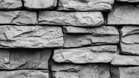 Close-up view of a gray stone wall showcasing its textured surface and unique patterns, ideal for backgrounds or design projects in various applications.の素材