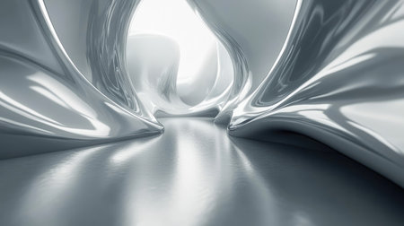 This abstract image features smooth, glossy fluid shapes creating an ethereal environment, perfect for showcasing modern design concepts and artistic inspiration.の素材