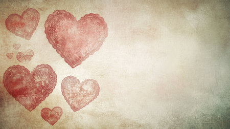 Charming vintage heart pattern on a soft textured background, perfect for romantic themes, cards, and creative projects celebrating love and affection.の素材