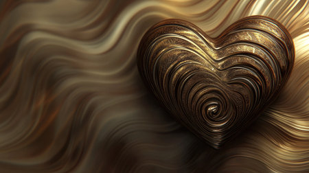 This stunning abstract image features a golden heart shape intertwined with a flowing bronze background, evoking feelings of love and elegance. Perfect for various creative projects.の素材