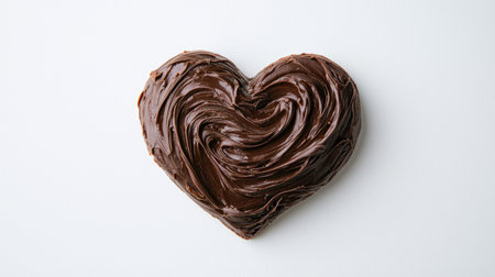 A heart-shaped swirl of rich chocolate spread rests on a clean white backdrop, symbolizing love and indulgence perfect for sweet moments.の素材