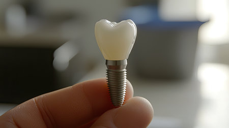 This image features a heart-shaped dental implant showcasing innovative design in modern dentistry, emphasizing aesthetics and functionality in tooth replacement solutions.の素材