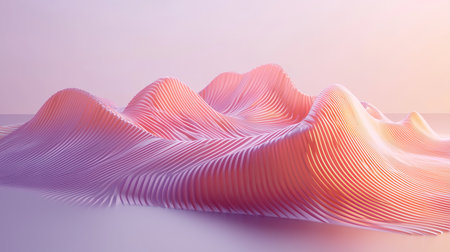 A captivating abstract landscape featuring soft pink and purple tones. The undulating waves create a calming and serene atmosphere, perfect for digital art.の素材