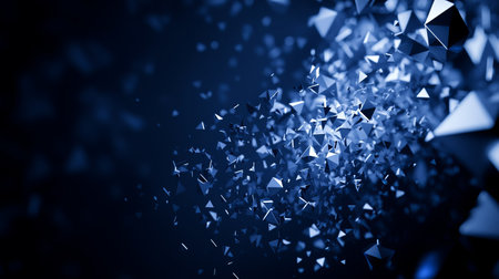 Immerse yourself in a stunning abstract visual of dynamic blue particles and geometric shapes in motion, perfect for technology and creative projects.の素材