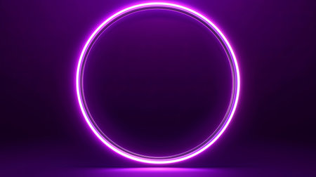 This neon purple circular frame on a dark background offers a striking visual element perfect for design projects, presentations, and creative work.の素材