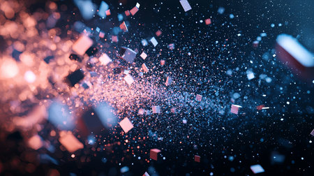 Explore this stunning image of colorful particles in dynamic motion, creating a vibrant abstract background. Perfect for design, art, and technology themes.の素材