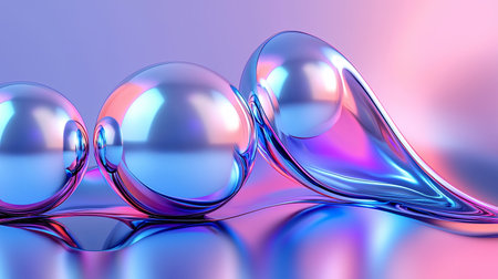 This artistic abstract image features colorful fluid shapes and glossy spheres, creating a vibrant, modern, and elegant composition perfect for digital projects.の素材