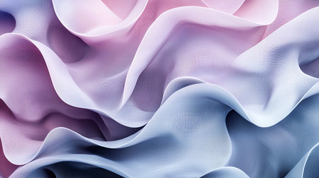 Beautiful abstract representation of soft, flowing waves of fabric in gentle colors. The pastel pink and blue tones create a serene and elegant atmosphere.の素材