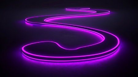 A captivating neon pink wavy line glows softly against a dark background, creating a modern and artistic abstract visual ideal for creative projects.の素材