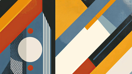 This modern abstract artwork features bold geometric shapes and a vibrant color palette. Ideal for interior design or creative projects, it enhances any environment.の素材