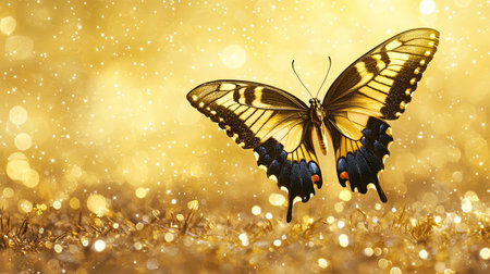 A stunning butterfly gracefully rests on a shimmering golden background, embodying beauty and elegance in nature. Perfect for artistic themes and inspirational projects.の素材