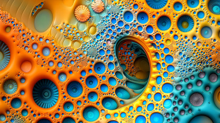 Explore a vibrant abstract pattern featuring colorful swirls and circular shapes. The intricate design captivates with its mesmerizing depth and fluid energy.の素材