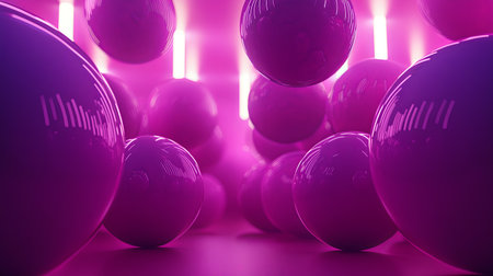 A captivating abstract scene featuring floating pink spheres and vivid neon lights. Ideal for modern design projects, wallpapers, and artistic visuals.の素材
